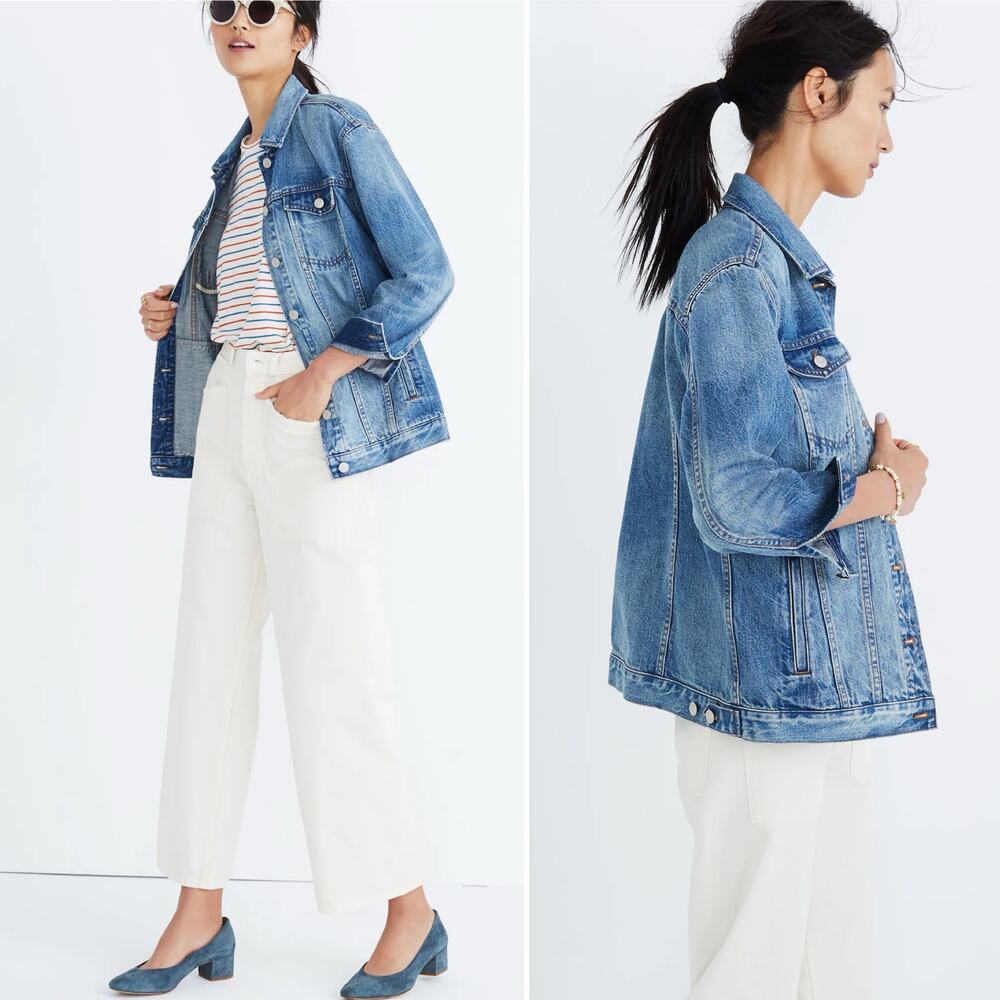 Madewell Womens Jacket Sz 8 Oversized Jean Capstone Wash Cotton Button Up Denim